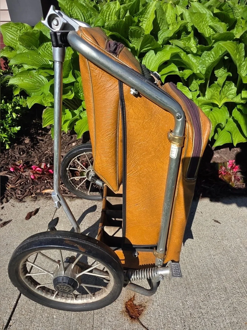 Vintage AJAY Riviera Deluxe Golf Bag/Cart | Collapsible Aluminum Tan Vinyl